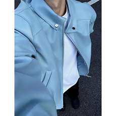 冰川蓝刺绣小众设计感垫肩短款PU皮衣夹克春款外套男JK2577批90，男装夹克，星座1004-6