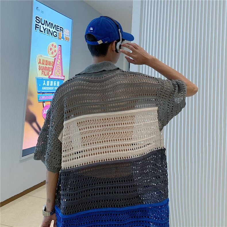 翻领短袖T恤男简约百搭休闲镂空POLO衫Y44P38,男装Polo衫,星座1116-2