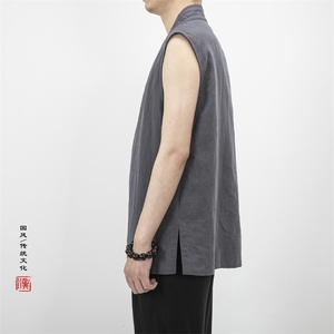夏装风男装棉麻男士无袖汉服外套T008P70图片