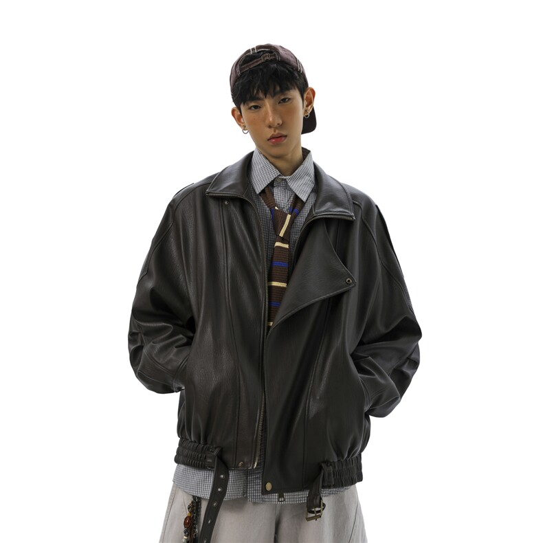 无影墙高端双层领廓形设计大码M-5XL机车皮衣男JK78095P128控178，男装皮衣，星座226-1