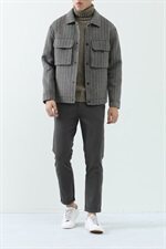 真模阿尔巴卡双面羊绒条纹翻领外套毛呢大衣男Y8889P315控428，男装毛呢大衣，电商D230