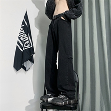 春季新款美式复古vibe裤子ins高街潮水洗黄泥染牛仔裤男N0932-P40，男装牛仔裤，星座308B-1