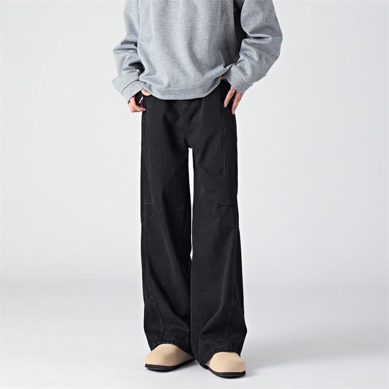 复古水洗做旧牛仔裤潮流宽松休闲设计感直筒裤，男装牛仔裤，星座410-7