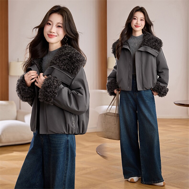 短款宽松加绒加厚外套2025年新款宽松休闲减龄洋气女，女装羊羔毛/颗粒绒，秀美人生
