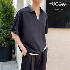 网络图现货夏季冰丝原宿风简约潮流纯色短袖半开V领衬衫JC20-P35，男装T恤，星座715-7