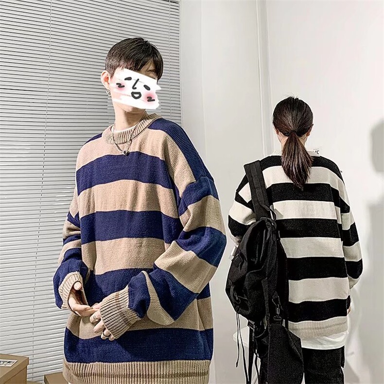 黑白条纹毛衣高级感欧美潮牌针织衫男春秋情侣装上衣BQ46-P45,男装针织衫/毛衣,星座1109-3