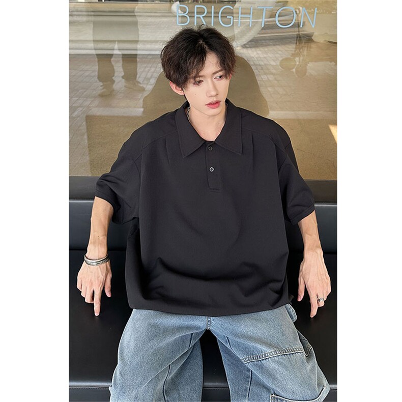 夏季新中式翻领短袖衬衫 潮牌港风宽松休闲衬衣845 P38图片