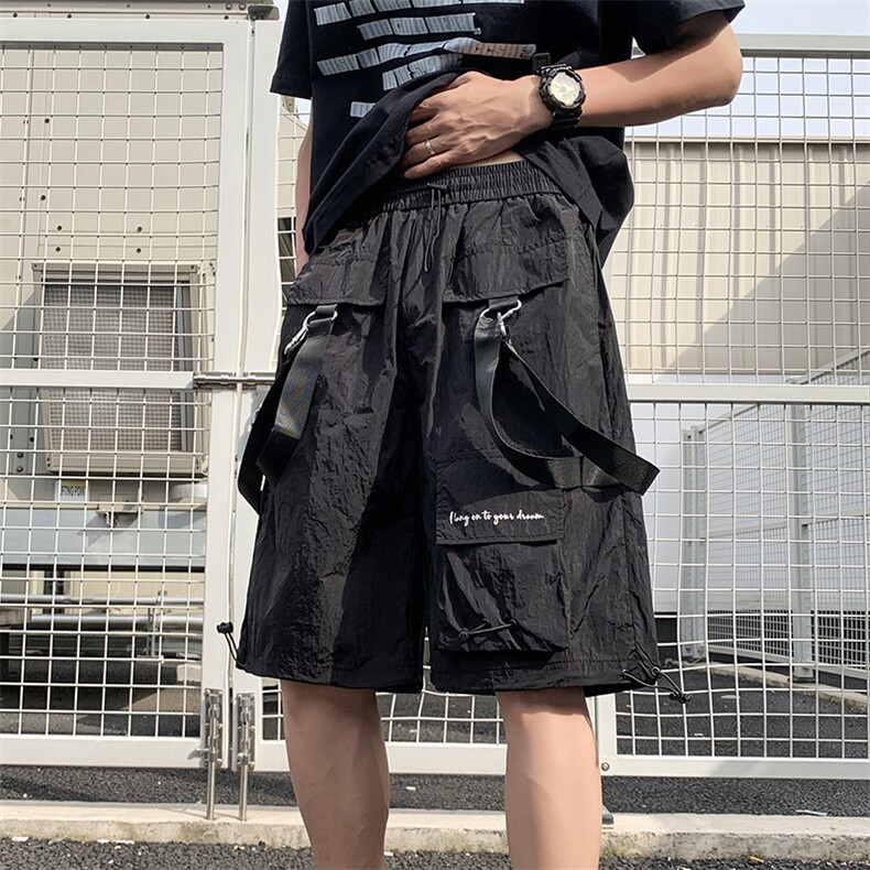 得物品质夏款男短裤工装大口袋字母印花复合褶皱短裤D292P45,男装牛仔裤,星座1013-1