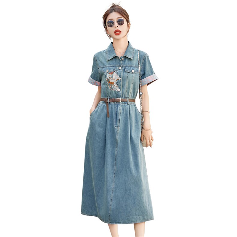 新中式牛仔连衣裙女2025夏季爆款小个子复古洋气减龄休闲时尚裙子,女装连衣裙,慧尚依恋