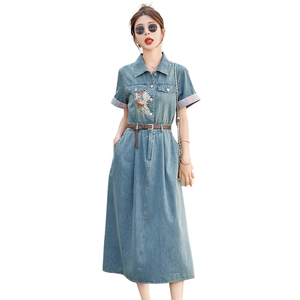 新中式牛仔连衣裙女2025夏季爆款小个子复古洋气减龄休闲时尚裙子图片