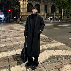 现货+加棉韩系长款呢子大衣cleanfit过膝加长风衣外套Y905-P135，男装风衣，星座1004-3