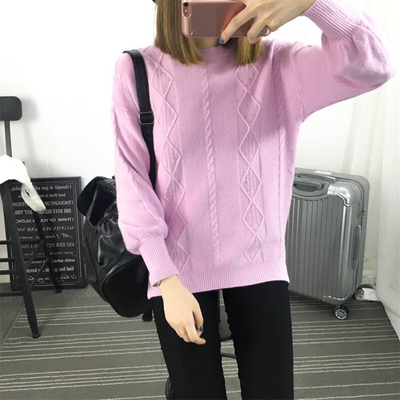 潮流时尚百搭气质纯色低圆领2021年秋季长袖针织衫/毛衣，女装针织衫/毛衣，奕阳依阁