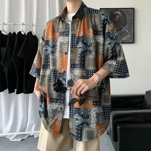 夏季痞帅衬衫男韩版潮流帅气坠感短袖衬衣外套A161-2-CT509-P45图片