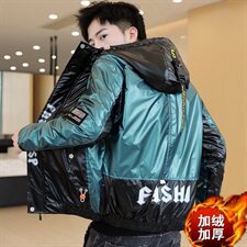 冬季亮拼袖羽棉服男模特加厚夹克保暖外套工装棉衣蓝870加绒，男装夹克，星座1207