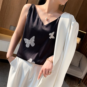 吊带背心女内搭V领 2023新款夏季印花上衣 外穿打底缎面时尚女款图片