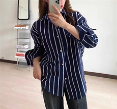2023春季新款时尚宽松条纹百搭气质高级衬衫，女装衬衫，L·H·X
