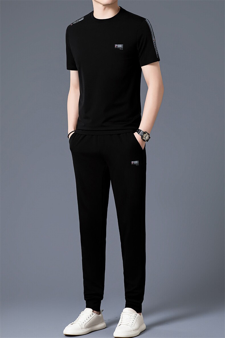 HP5087夏季新款男士运动休闲套装二件套圆领刺绣男装速干百搭短袖,男装休闲套装,电商B360