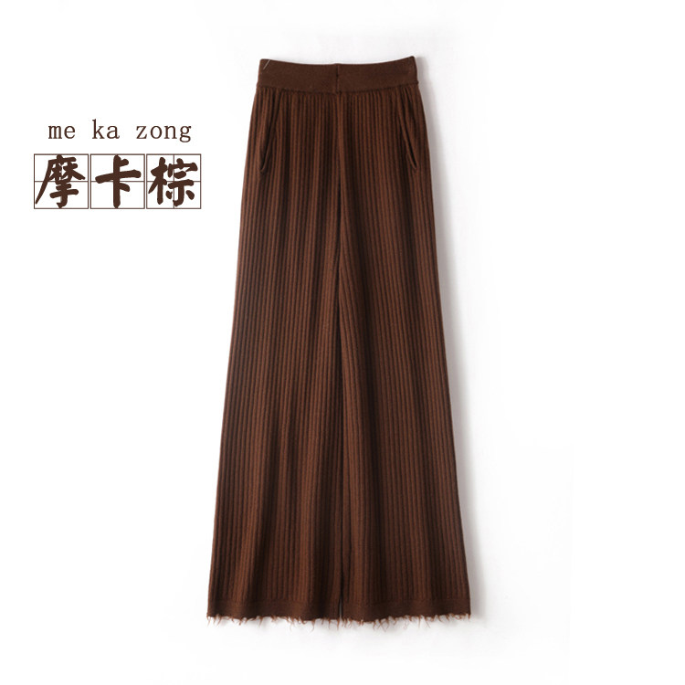 时尚显瘦羊绒竖条阔腿裤高腰弹力舒适百搭黑色长裤,女装打底裤,金牧歌羊绒裤