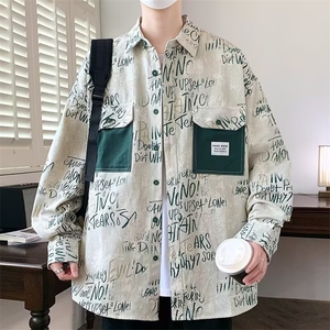 衬衫领外套男潮牌宽松工装上衣休闲男装衬衣休闲百搭H542 P34图片