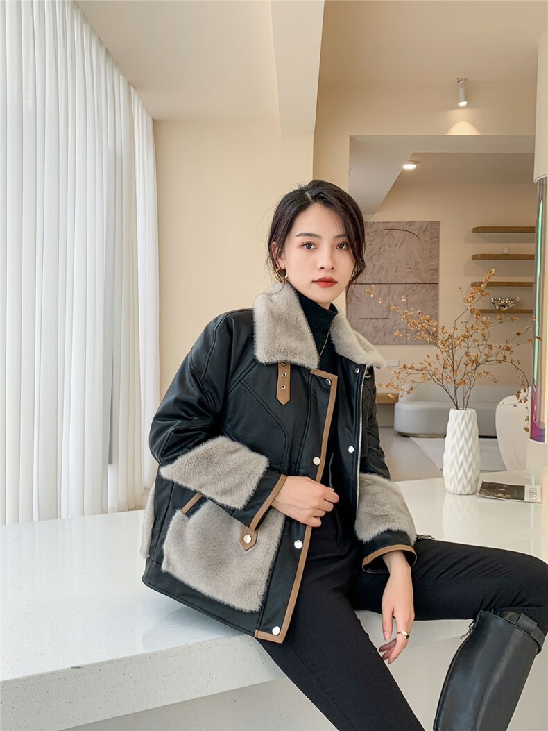 2025年冬季仿皮草加绒加厚时尚外套，女装皮衣，心意女装