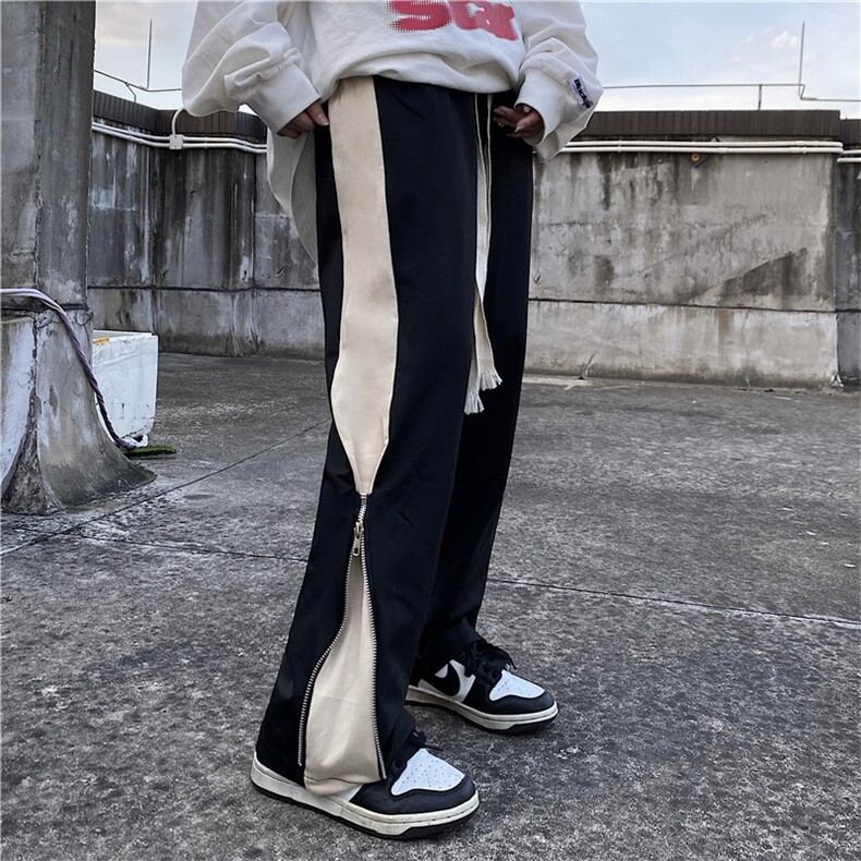 潮流街头INS设计感拼接拉链显瘦运动休闲阔腿裤长裤KK312-45图片