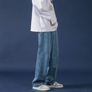 牛仔裤男宽松直筒裤子ins港风阔腿拖地休闲裤A080-9280-P35控48，男装牛仔裤，电商A080