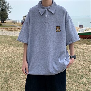 2023新款小熊刺绣POLO衫T恤翻领半袖情侣体恤男短袖 T877-P32图片