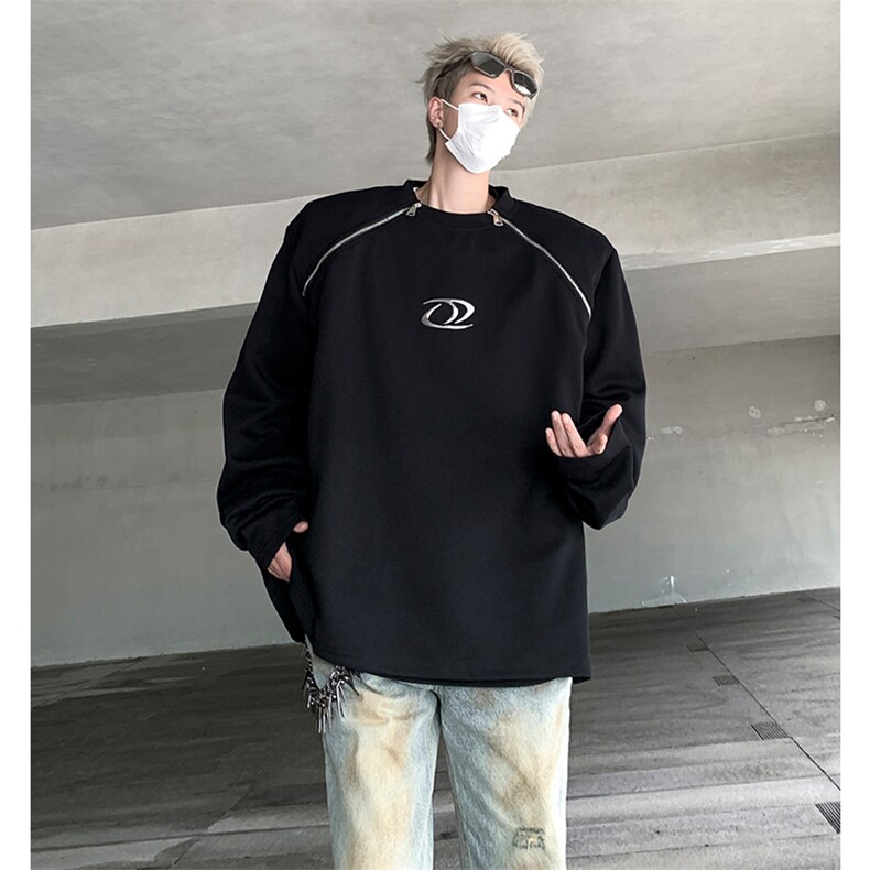 小众拉链设计感oversize卫衣男高级感解析垫肩上衣潮-WY011-P85,男装卫衣,电商B289