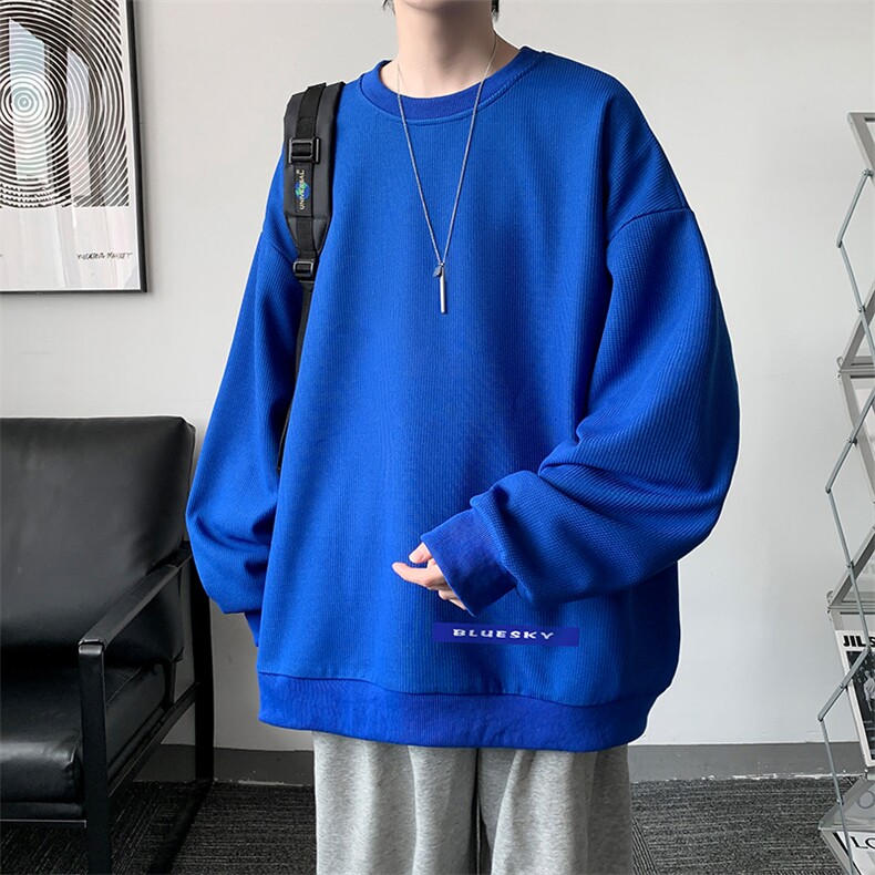 华夫格卫衣圆领卫衣男大码长袖t恤男外套HW76202-P30加绒款-P40,男装卫衣,电商A040