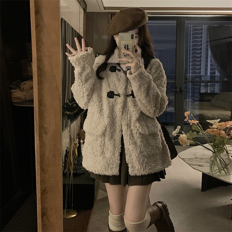 C873-P130显瘦皮毛一体仿羊羔毛外套女冬季毛呢厚可爱甜毛茸茸,女装短外套,星座911-2(原星座613-2）