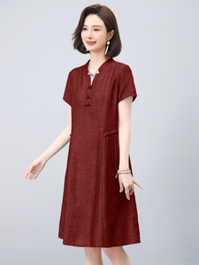中年妈妈天丝短袖高端连衣裙女夏时尚大码宽松巨好看洋气提花裙子图片