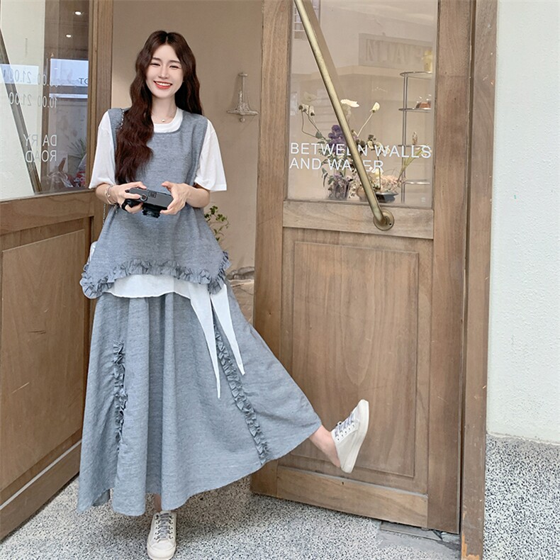裙子时尚假两件日式INS风森系原宿风时尚套装套装短袖显瘦气质,女装套装/套裙,2C260