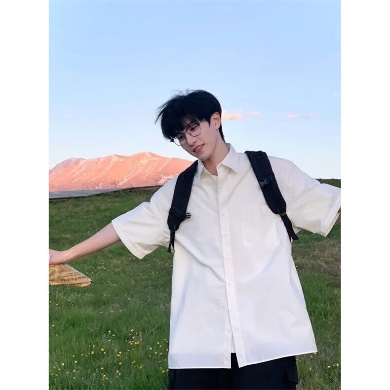白色短袖衬衫男夏季冰感日系cityboy衬衣半袖少年感穿搭CS520,男装T恤,星座1116A（原606A-3）