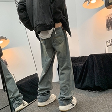 男女高街中性风复古蓝直筒显瘦牛仔裤宽松阔腿裤N6049-P45，男装牛仔裤，星座308B-1
