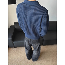 MY62-P78深蓝色POLO领简约针织开衫毛衣上衣网图，男装针织衫/毛衣，星座1501-3