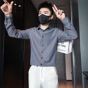 店主风条纹衬衫男长袖修身潮流百搭社会小伙301C-CS07-P58控78图片