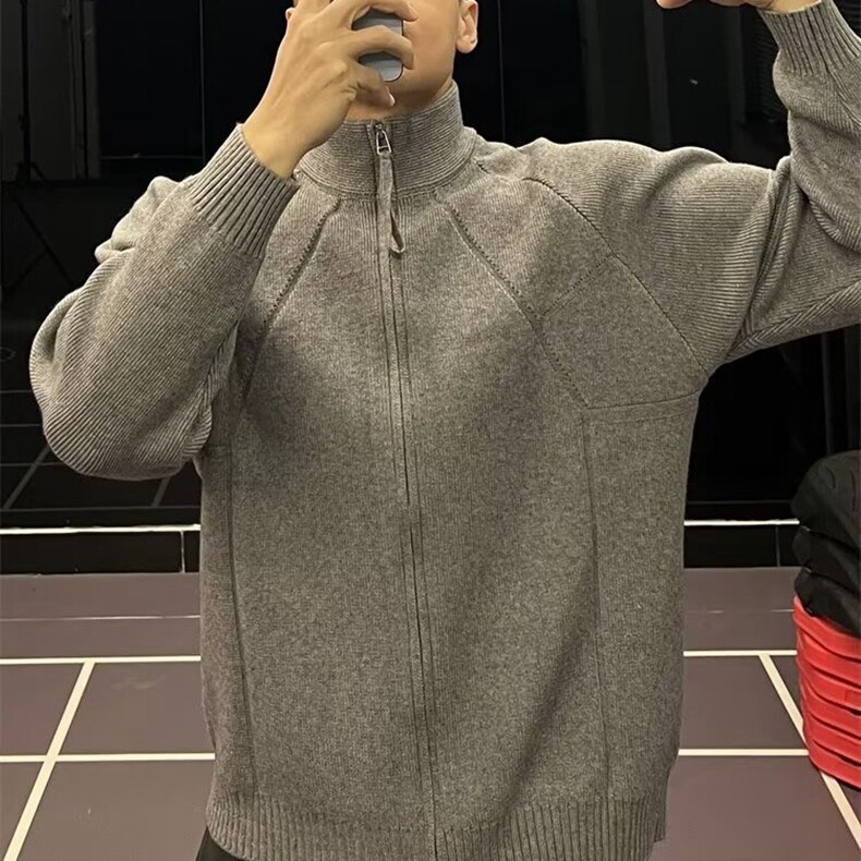 美式双拉链开衫毛衣男生休闲设计感针织外套ins立领长袖夹克上衣,男装夹克,星座218-8