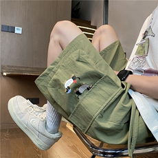 美式工装短裤男夏季薄款腊肠狗印花设计户外机能裤宽松阔腿直筒裤，男装休闲裤，电商B315