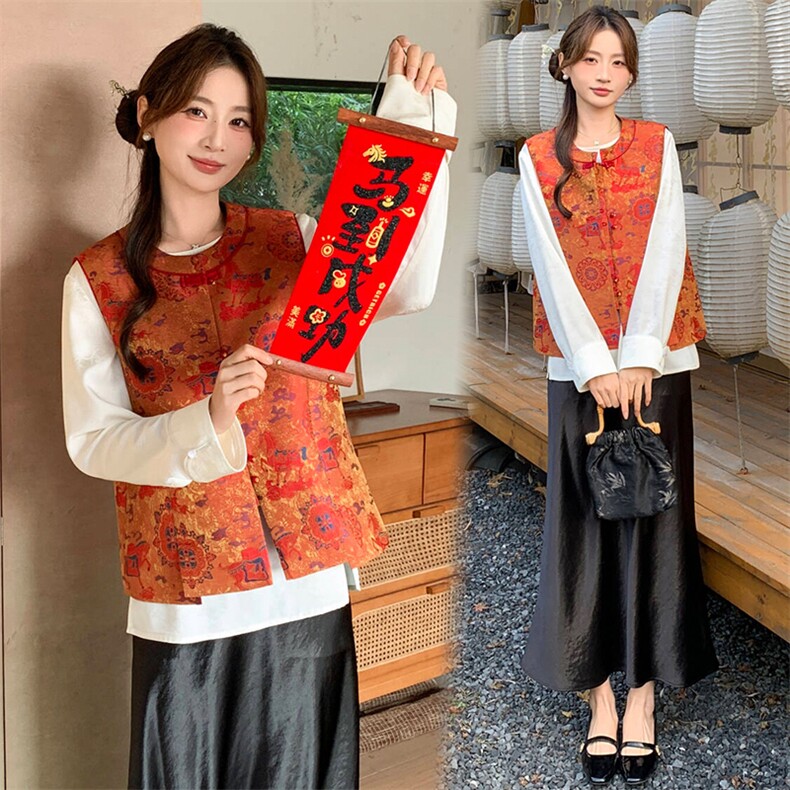 2026年春季新中式g风高级感提花设计感百搭无袖马甲，女装马甲，超帛