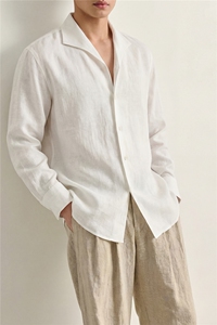高品质白色V领设计感衬衫男长袖春秋衬衣男士A236-C601-P70图片