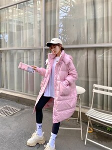 韩系连帽长款羽绒服,女装羽绒服,LiLi