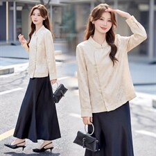 现货现货春装新款简约时尚休闲重工艺减龄组合两件套半裙上衣，女装套装/套裙，韩美纤衣