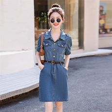 天丝牛仔连衣裙女小个子2025夏季新款高端气质减龄收腰薄款衬衫裙，女装连衣裙，意芙