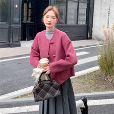 牛角扣玫粉色双面呢羊毛短外套女冬季2025新款小个子流行爆款超火，女装毛呢外套，2C261