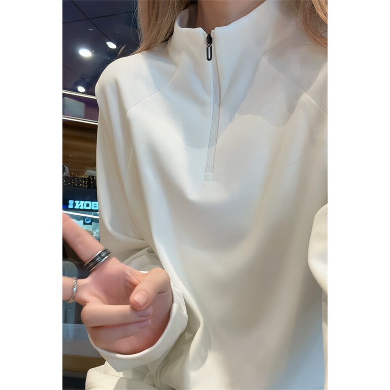 2025冬季新款港风女模大码德绒半拉链T恤M-5XHT251077-特P19,男装T恤,电商A022