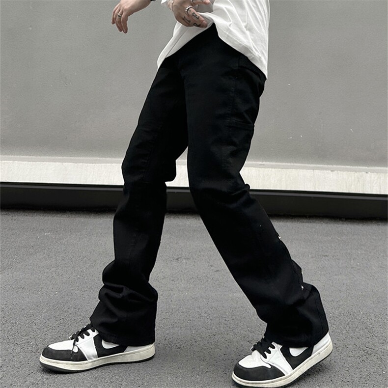 美式高街vibe风牛仔裤男ins潮牌宽松显瘦微喇叭直筒长裤2228-P52图片
