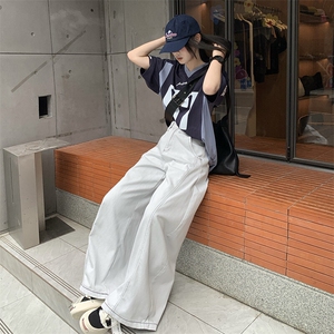 阔腿弯刀牛仔裤女夏季美式高街设计感宽松垂感镰刀裤YD9006-P60