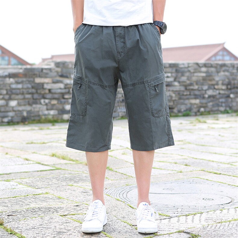 短裤男夏季新款宽松休闲运动七分工装裤子棉加肥加大码2023款,男装休闲裤,星座802