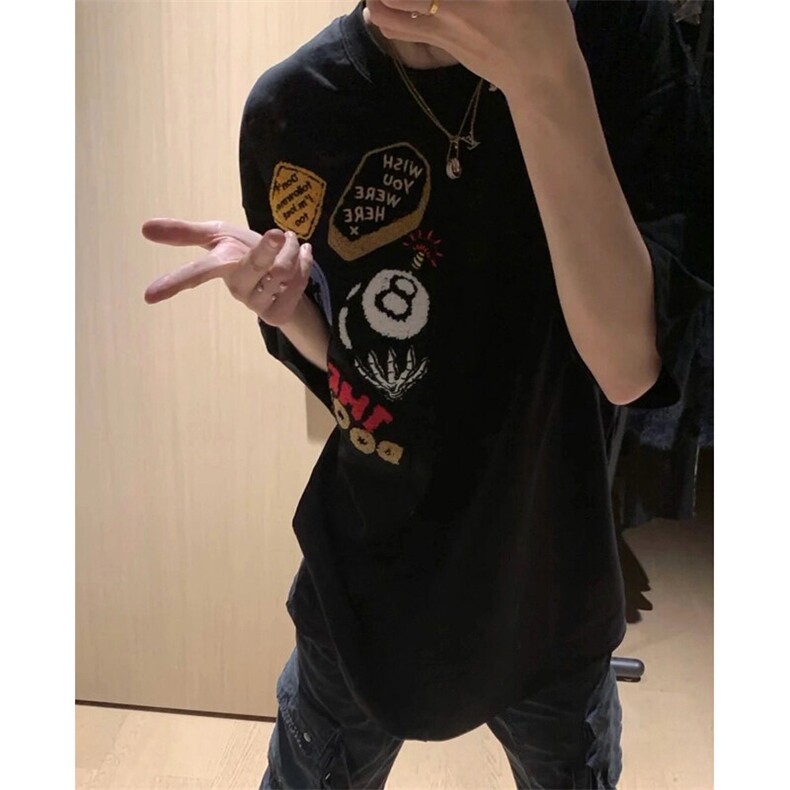 万针全刺绣工艺得物抖音高品质260克纯棉双纱美式高街短袖T恤P33,男装T恤,电商A486