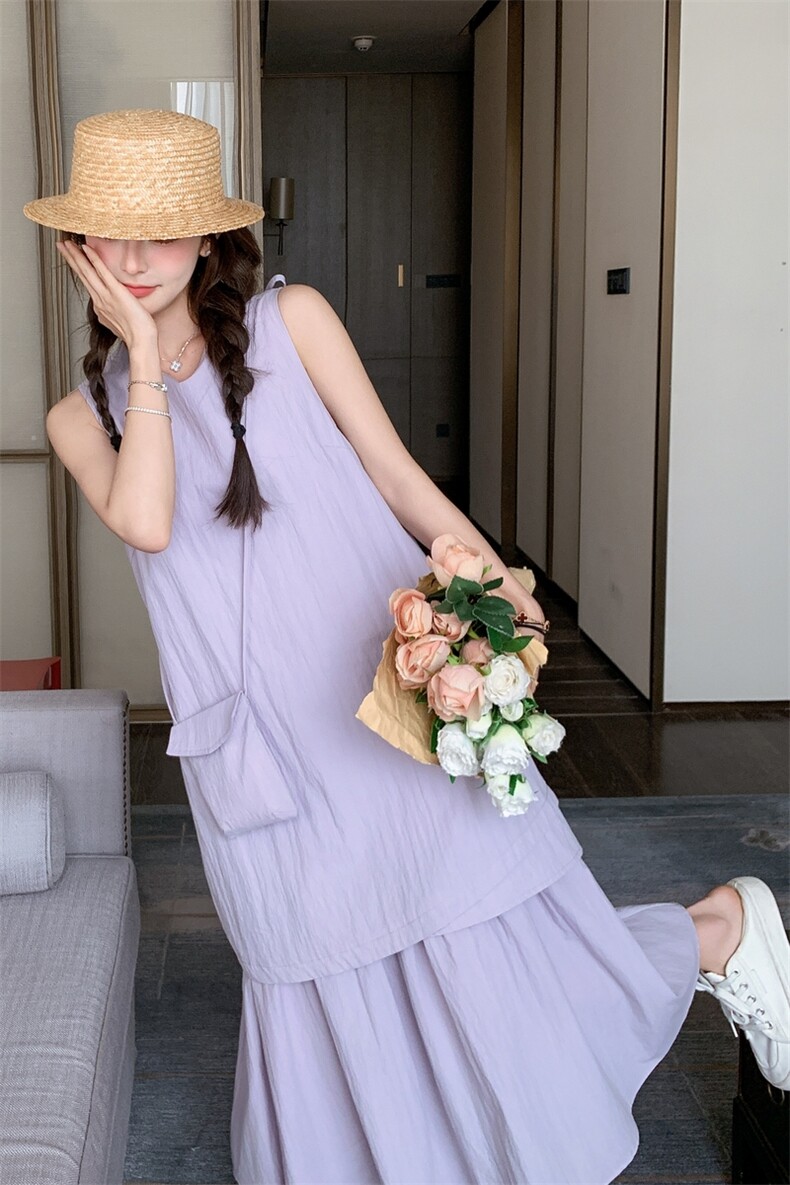 夏装吊带裙夏季中长裙连衣裙长裙韩版无袖气质圆领显瘦小个子时尚,女装连衣裙,2C258